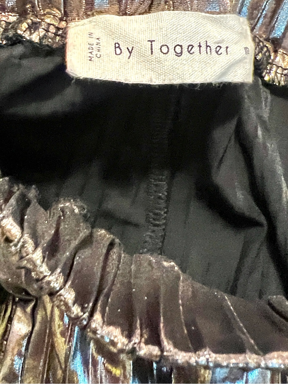 By Together, Metallic Pleated Wide Leg Palazzo Pants True Gold Cocktail,Size S - Picture 5 of 8